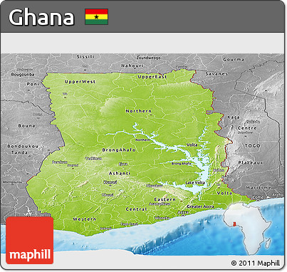 Physical Panoramic Map of Ghana, desaturated, land only