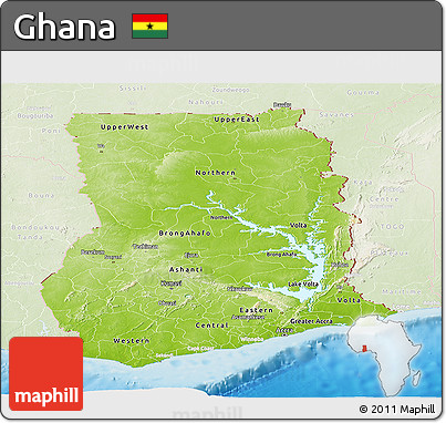 Physical Panoramic Map of Ghana, lighten, land only