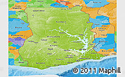 Physical Panoramic Map of Ghana, political outside