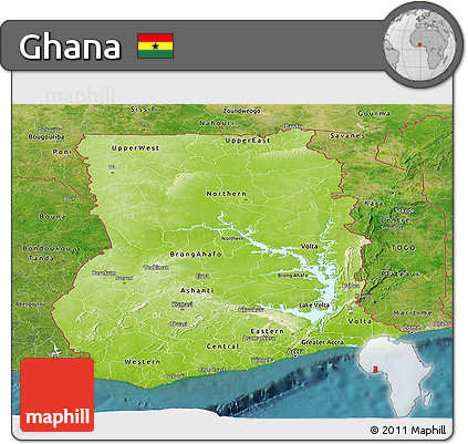 Physical Panoramic Map of Ghana, satellite outside