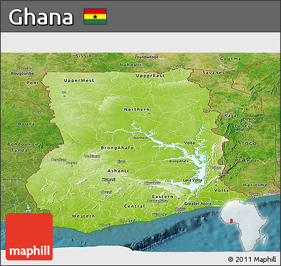 Physical Panoramic Map of Ghana, satellite outside