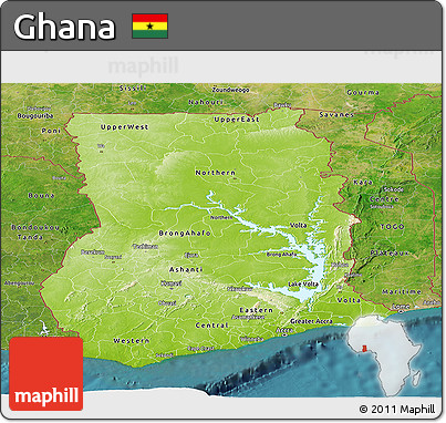 Physical Panoramic Map of Ghana, satellite outside