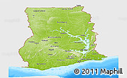 Physical Panoramic Map of Ghana, single color outside, bathymetry sea