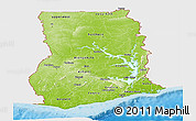 Physical Panoramic Map of Ghana, single color outside, bathymetry sea, shaded relief sea