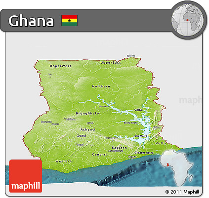 Physical Panoramic Map of Ghana, single color outside, satellite sea