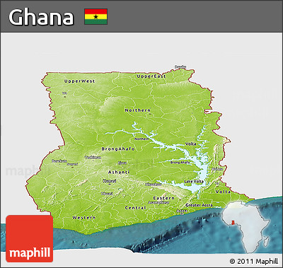 Physical Panoramic Map of Ghana, single color outside, satellite sea