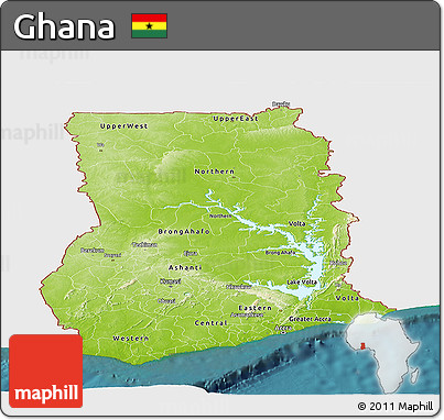 Physical Panoramic Map of Ghana, single color outside, satellite sea