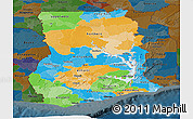 Political Panoramic Map of Ghana, darken