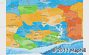 Political Panoramic Map of Ghana, political shades outside