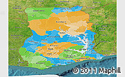 Political Panoramic Map of Ghana, satellite outside