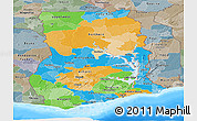 Political Panoramic Map of Ghana, semi-desaturated, land only