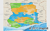 Political Panoramic Map of Ghana, shaded relief outside, bathymetry sea