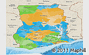 Political Panoramic Map of Ghana, shaded relief outside
