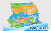 Political Panoramic Map of Ghana, single color outside, bathymetry sea