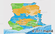 Political Panoramic Map of Ghana, single color outside