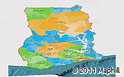 Political Panoramic Map of Ghana, single color outside, satellite sea