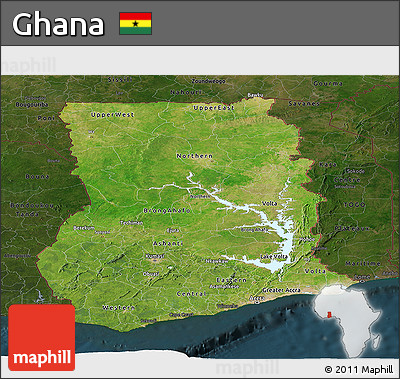 Satellite Panoramic Map of Ghana, darken