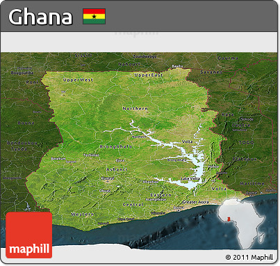 Satellite Panoramic Map of Ghana, darken