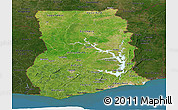 Satellite Panoramic Map of Ghana, darken, land only