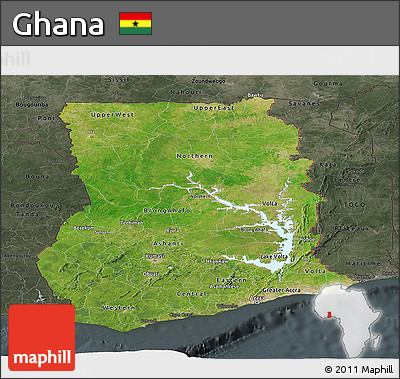 Satellite Panoramic Map of Ghana, darken, semi-desaturated