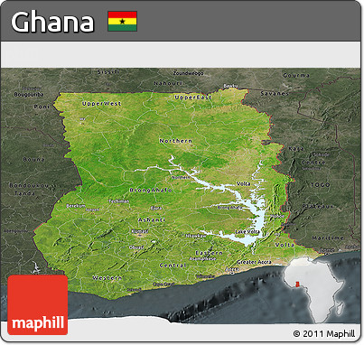 Satellite Panoramic Map of Ghana, darken, semi-desaturated