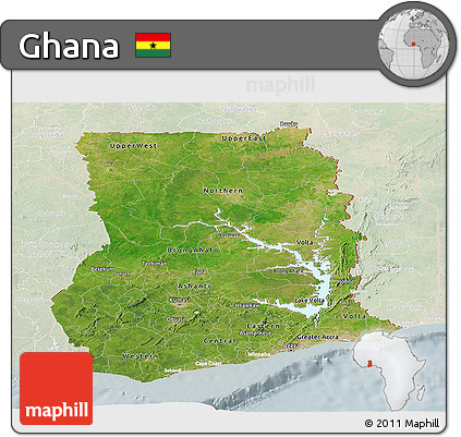 Satellite Panoramic Map of Ghana, lighten