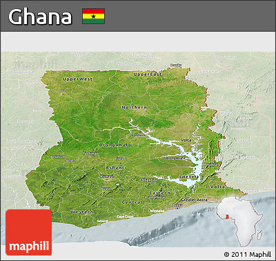 Satellite Panoramic Map of Ghana, lighten
