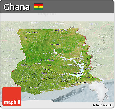 Satellite Panoramic Map of Ghana, lighten