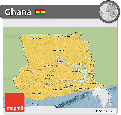 Savanna Style Panoramic Map of Ghana, single color outside