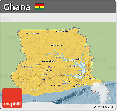 Savanna Style Panoramic Map of Ghana, single color outside