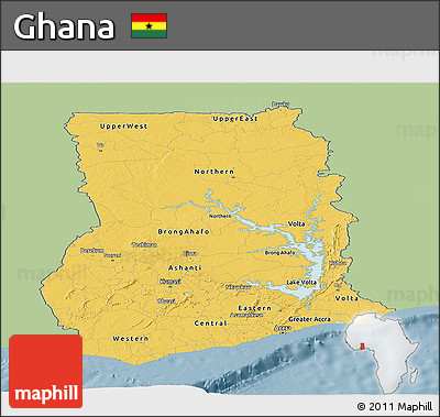 Savanna Style Panoramic Map of Ghana, single color outside