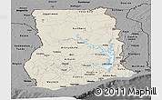 Shaded Relief Panoramic Map of Ghana, darken, desaturated