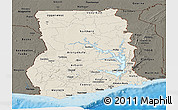 Shaded Relief Panoramic Map of Ghana, darken, land only