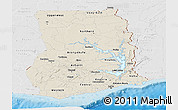 Shaded Relief Panoramic Map of Ghana, lighten, desaturated, land only