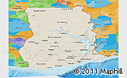 Shaded Relief Panoramic Map of Ghana, political outside, shaded relief sea