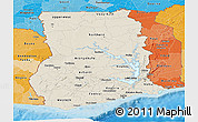 Shaded Relief Panoramic Map of Ghana, political shades outside