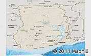 Shaded Relief Panoramic Map of Ghana, semi-desaturated, land only