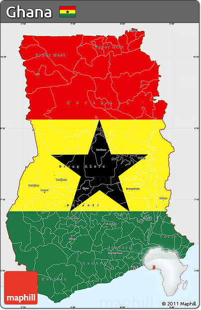 Flag Simple Map of Ghana, single color outside, flag centered