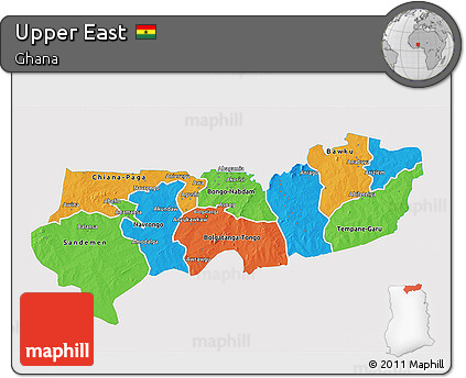 Political 3D Map of Upper East, single color outside