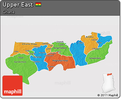 Political 3D Map of Upper East, single color outside