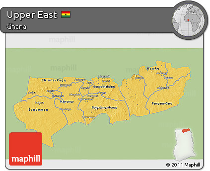 Savanna Style 3D Map of Upper East, single color outside