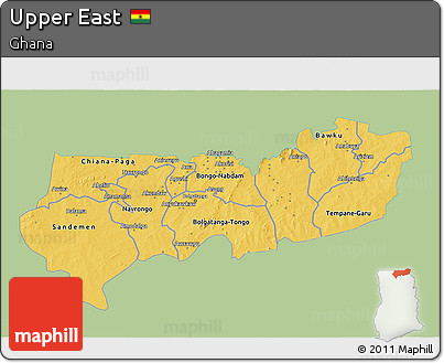 Savanna Style 3D Map of Upper East, single color outside