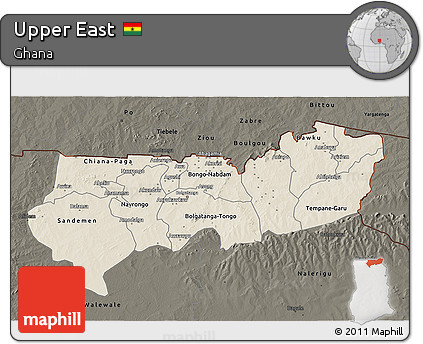 Shaded Relief 3D Map of Upper East, darken
