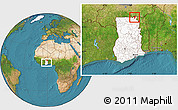 Satellite Location Map of Bawku, highlighted country, within the entire country
