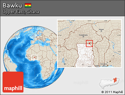 Shaded Relief Location Map of Bawku, highlighted country