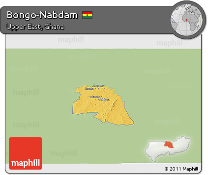 Savanna Style 3D Map of Bongo-Nabdam, single color outside