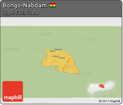 Savanna Style 3D Map of Bongo-Nabdam, single color outside