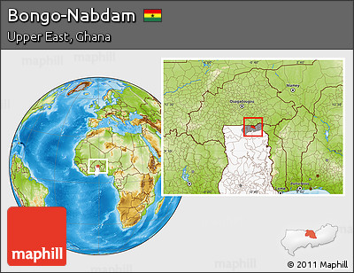 Physical Location Map of Bongo-Nabdam, highlighted country, highlighted parent region