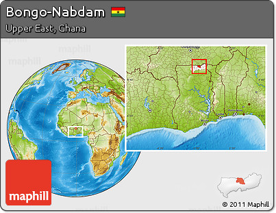 Physical Location Map of Bongo-Nabdam, highlighted parent region, within the entire country