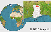 Satellite Location Map of Bongo-Nabdam, highlighted country, within the entire country